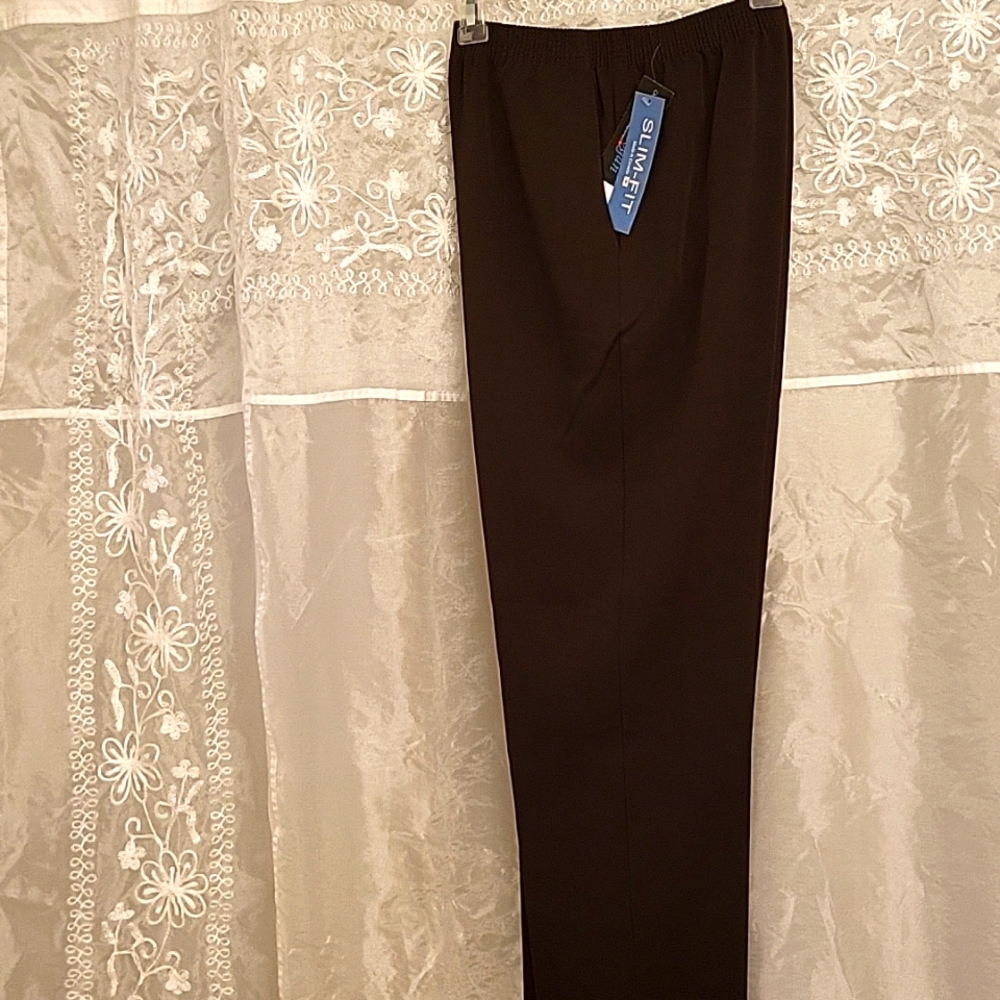 NEW Chocolate Brown Pull-On Pants, Pockets! Straight Leg, Slim Fit, PL - Picture 2 of 12